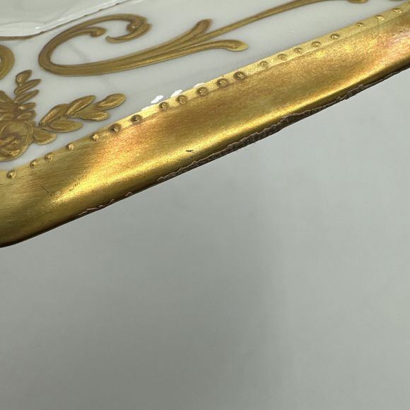 Antique Limoges Plate 9.25” Gold Trim France 12-sided Embossed Scroll - Picture 13 of 14